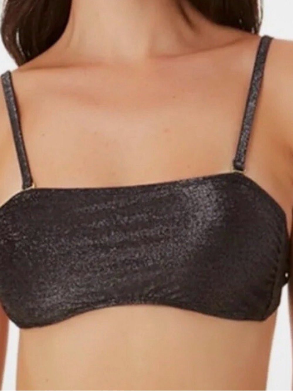Shimmery Black Bandeau Swim  Top with removable Straps